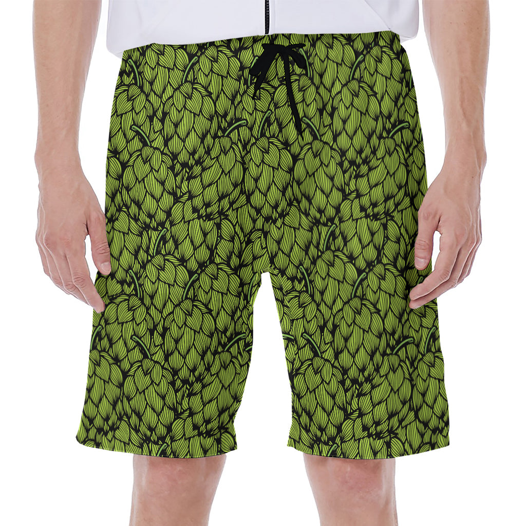 Green Hop Cone Pattern Print Men's Beach Shorts