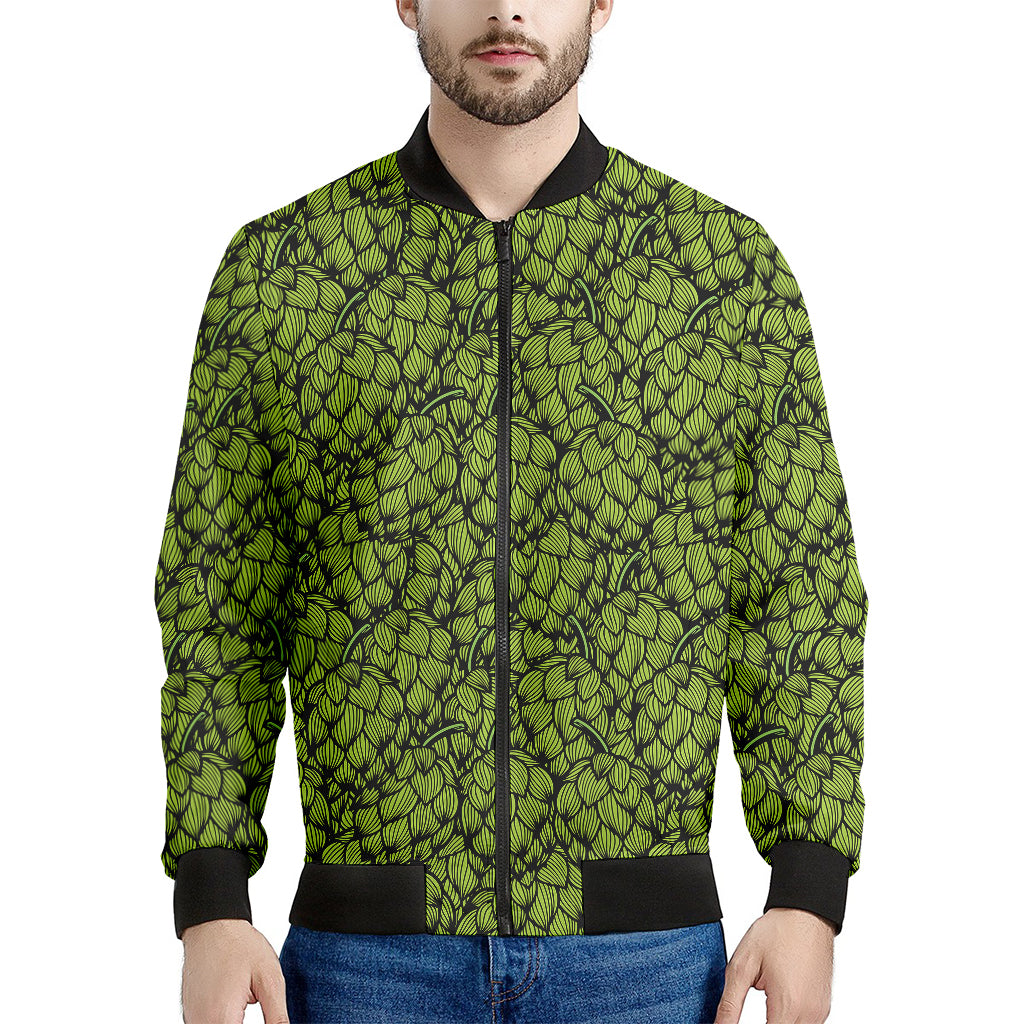 Green Hop Cone Pattern Print Men's Bomber Jacket