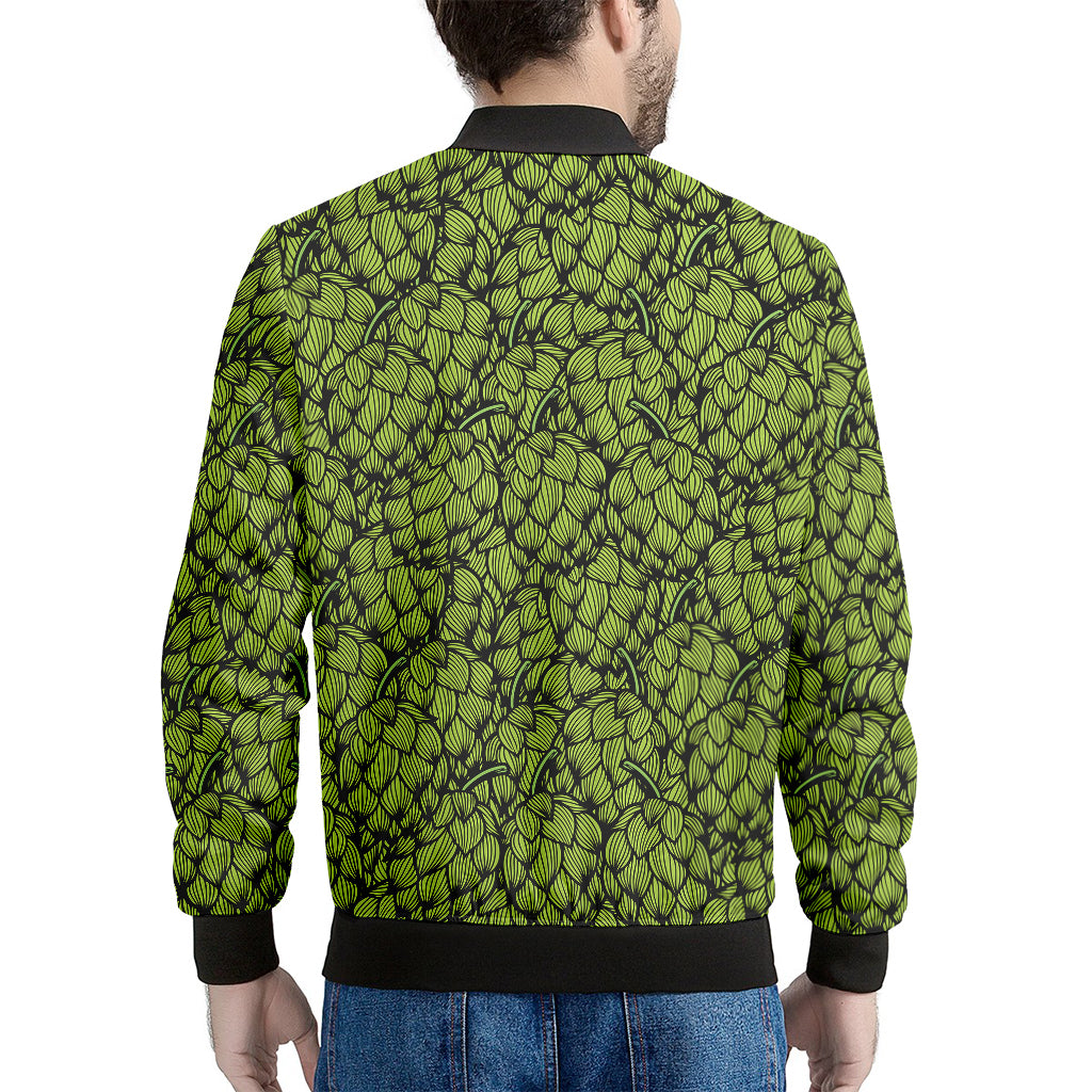 Green Hop Cone Pattern Print Men's Bomber Jacket