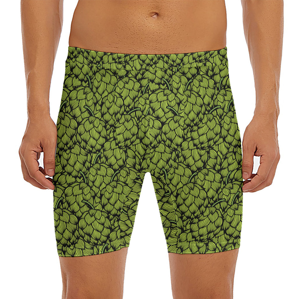 Green Hop Cone Pattern Print Men's Long Boxer Briefs