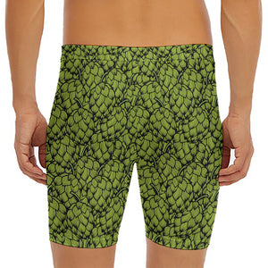 Green Hop Cone Pattern Print Men's Long Boxer Briefs