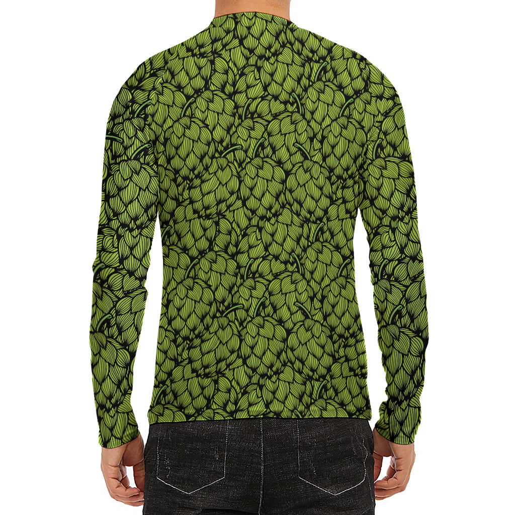 Green Hop Cone Pattern Print Men's Long Sleeve Rash Guard