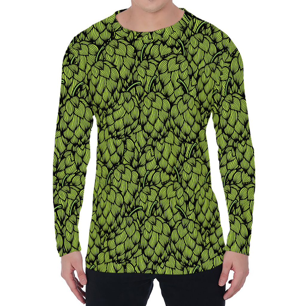 Green Hop Cone Pattern Print Men's Long Sleeve T-Shirt