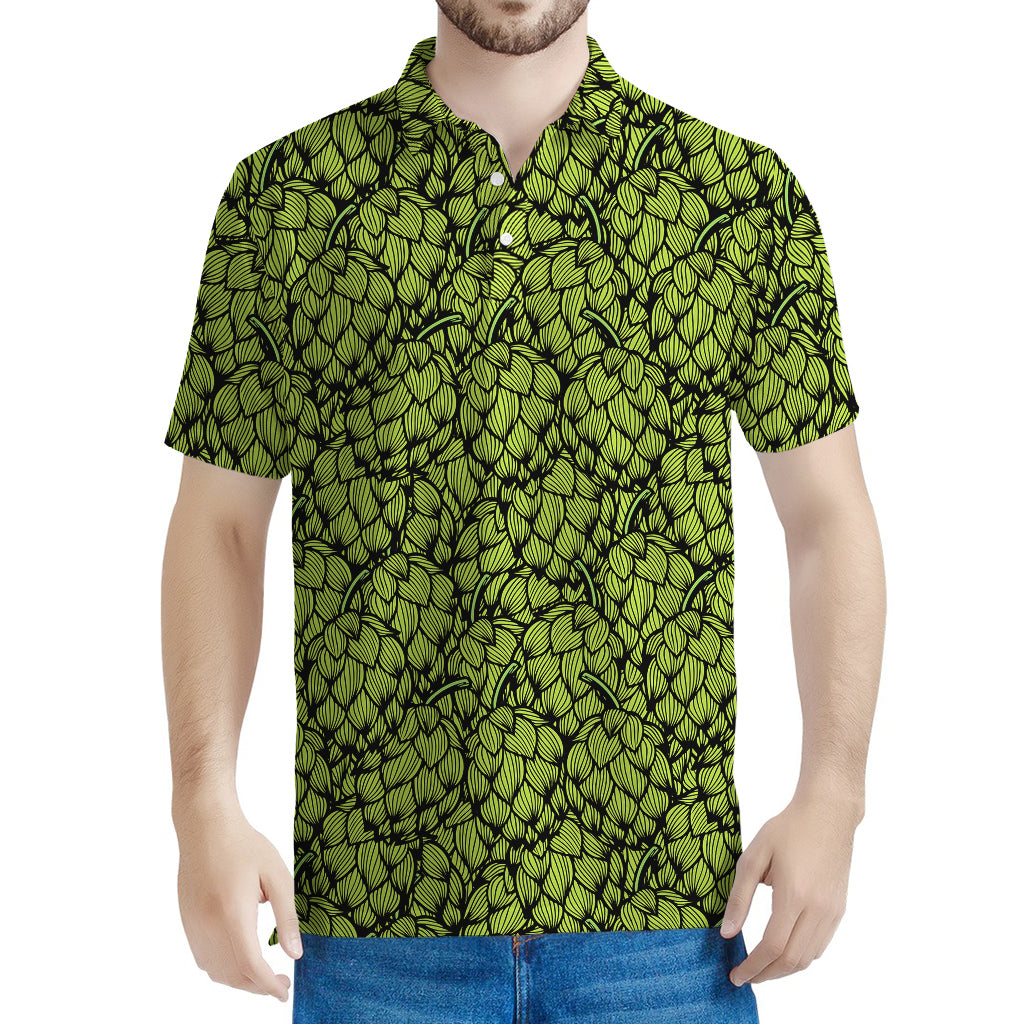 Green Hop Cone Pattern Print Men's Polo Shirt