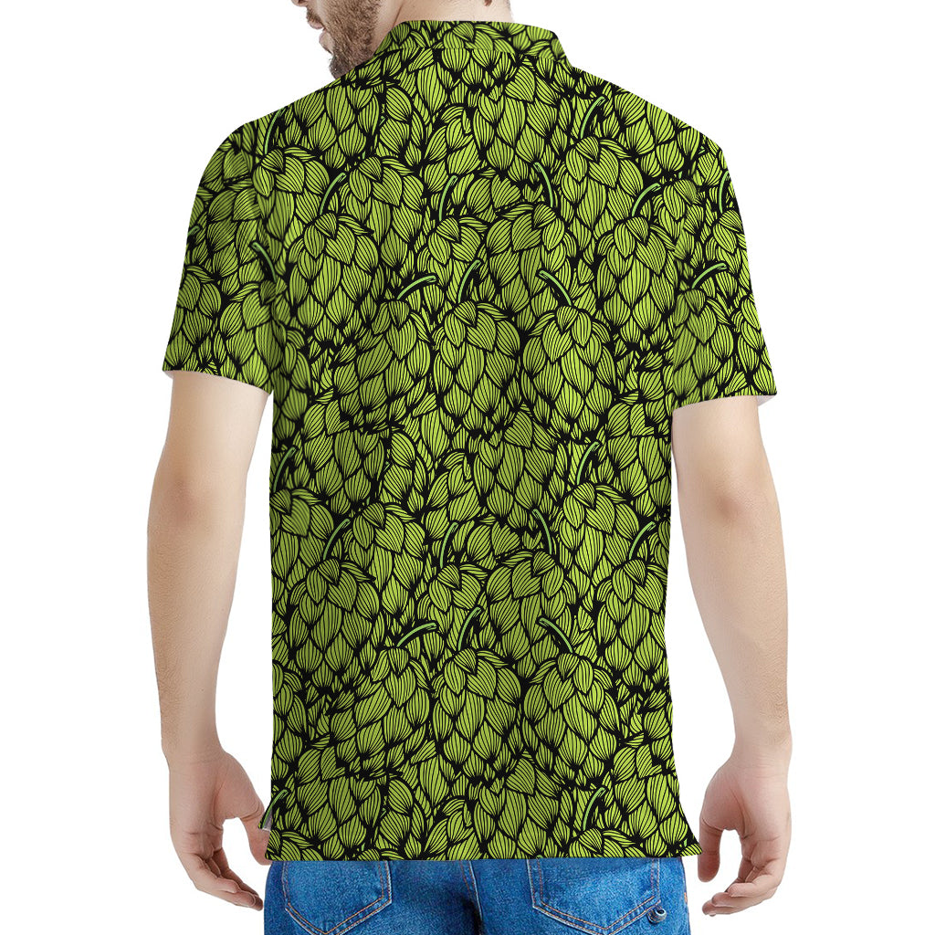 Green Hop Cone Pattern Print Men's Polo Shirt