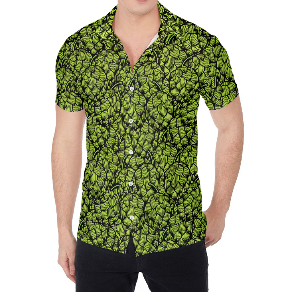 Green Hop Cone Pattern Print Men's Shirt