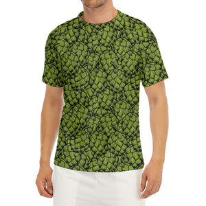 Green Hop Cone Pattern Print Men's Short Sleeve Rash Guard