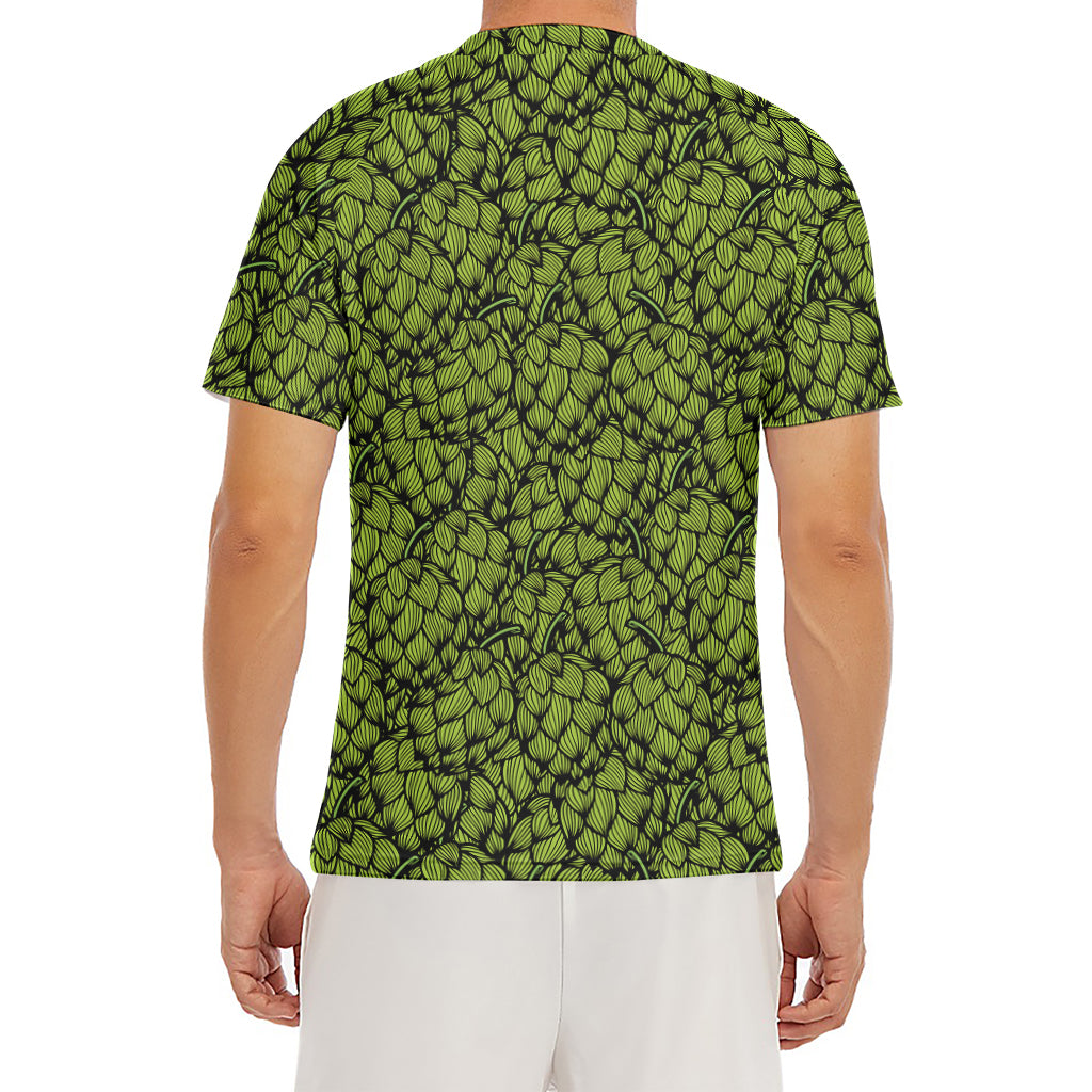 Green Hop Cone Pattern Print Men's Short Sleeve Rash Guard