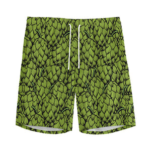 Green Hop Cone Pattern Print Men's Sports Shorts