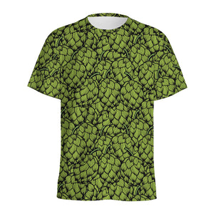 Green Hop Cone Pattern Print Men's Sports T-Shirt