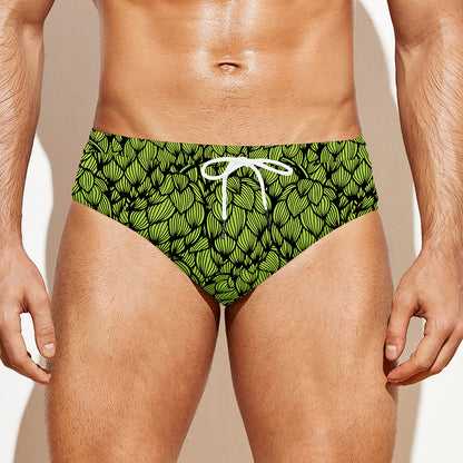 Green Hop Cone Pattern Print Men's Swim Briefs