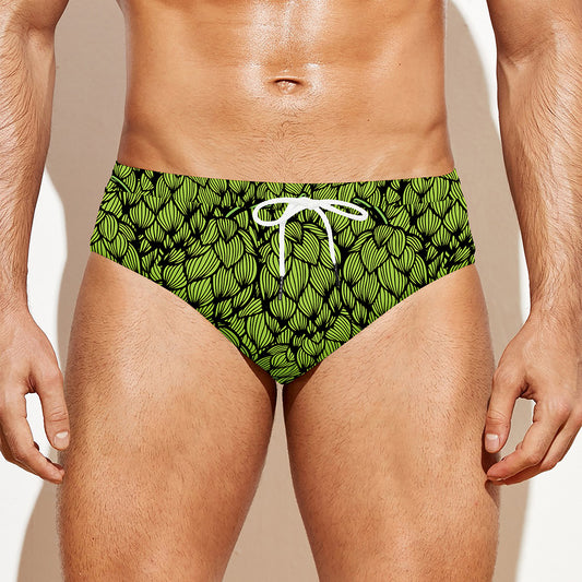 Green Hop Cone Pattern Print Men's Swim Briefs