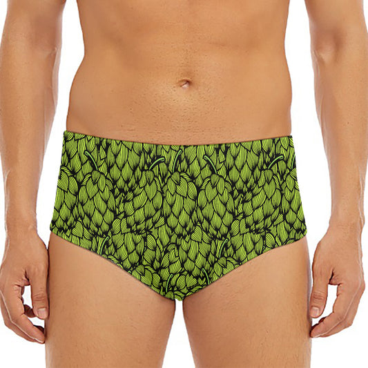 Green Hop Cone Pattern Print Men's Triangle Swim Briefs