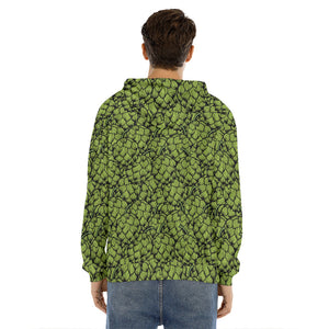 Green Hop Cone Pattern Print Men's Velvet Pullover Hoodie