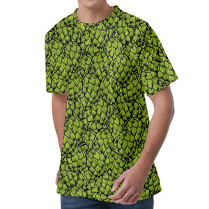 Green Hop Cone Pattern Print Men's Velvet T-Shirt