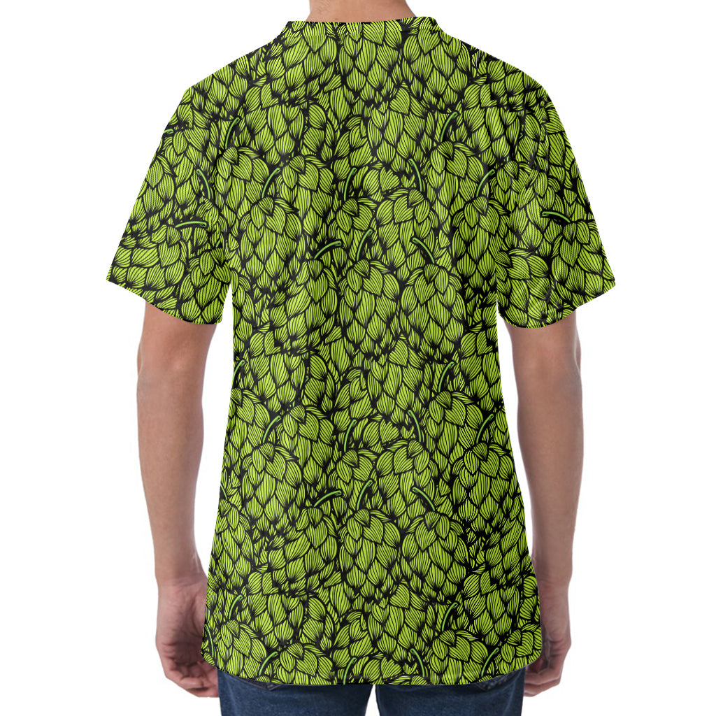 Green Hop Cone Pattern Print Men's Velvet T-Shirt