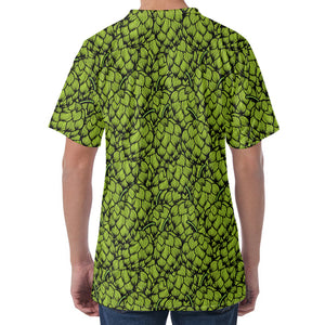 Green Hop Cone Pattern Print Men's Velvet T-Shirt