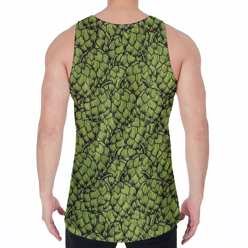 Green Hop Cone Pattern Print Men's Velvet Tank Top