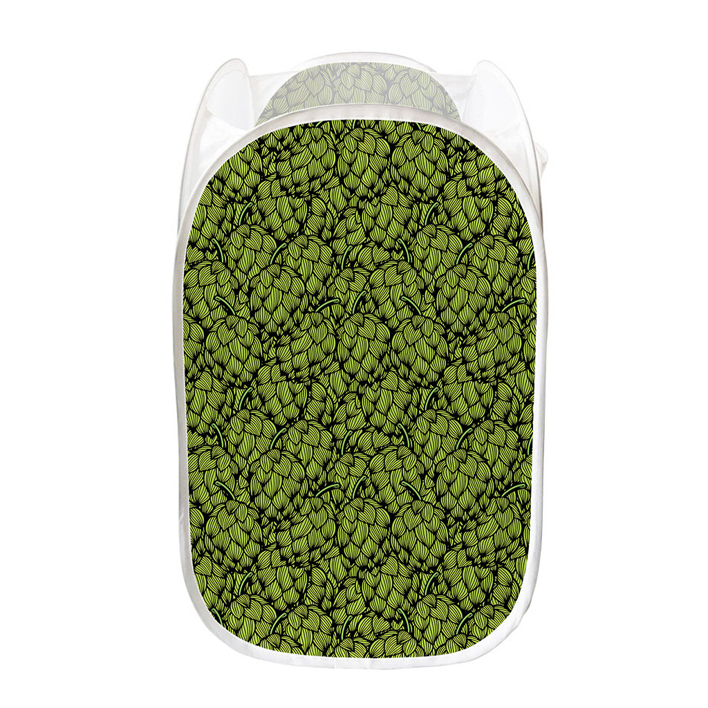 Green Hop Cone Pattern Print Mesh Laundry Hamper