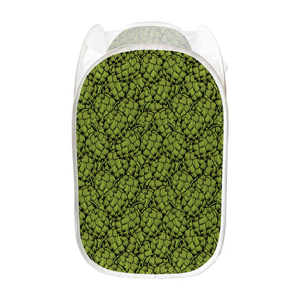 Green Hop Cone Pattern Print Mesh Laundry Hamper