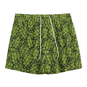 Green Hop Cone Pattern Print Mesh Shorts