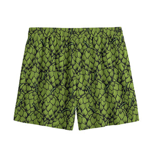 Green Hop Cone Pattern Print Mesh Shorts