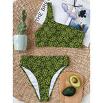 Green Hop Cone Pattern Print One Shoulder Bikini Top