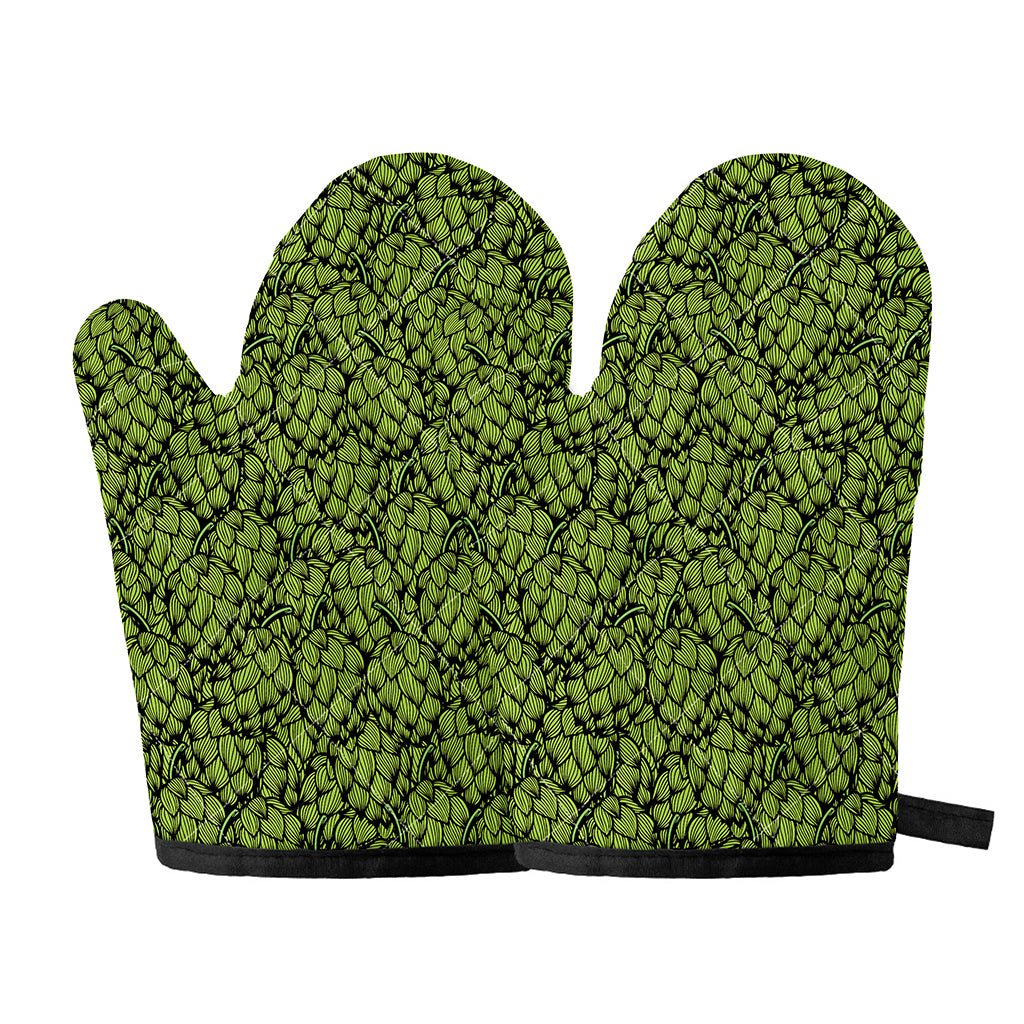 Green Hop Cone Pattern Print Oven Mitts