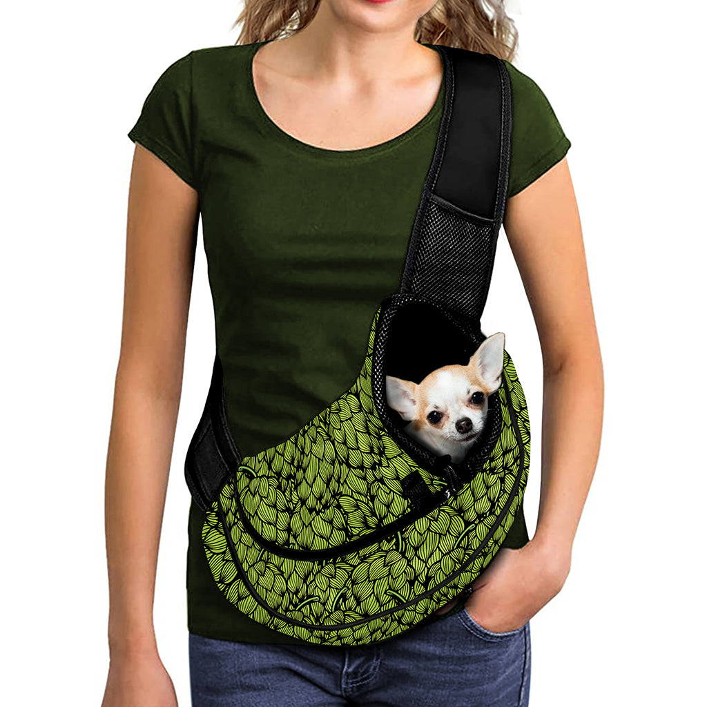 Green Hop Cone Pattern Print Pet Sling Carrier