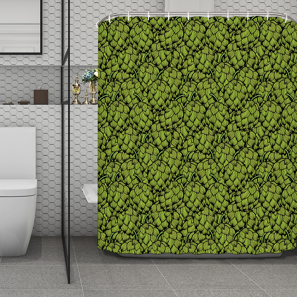 Green Hop Cone Pattern Print Polyester Shower Curtain
