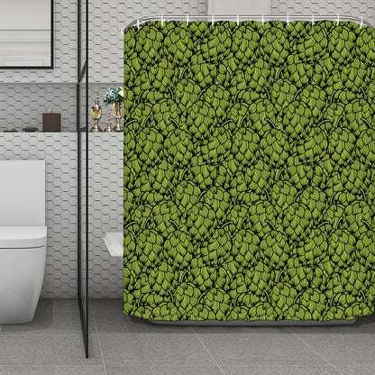 Green Hop Cone Pattern Print Polyester Shower Curtain