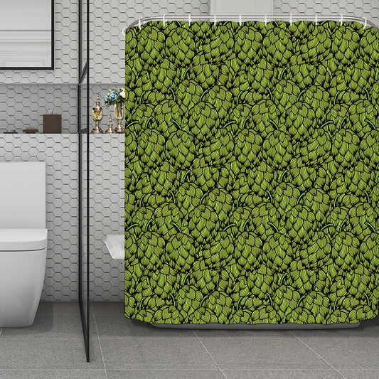 Green Hop Cone Pattern Print Polyester Shower Curtain