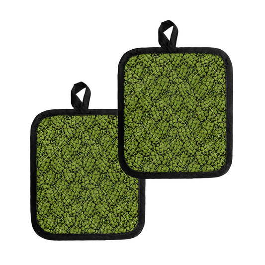 Green Hop Cone Pattern Print Pot Holders