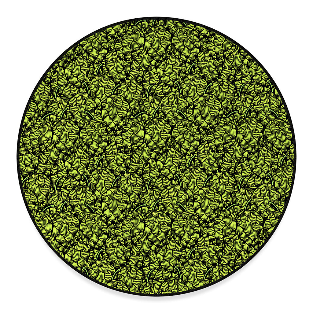 Green Hop Cone Pattern Print Round Floor Mat
