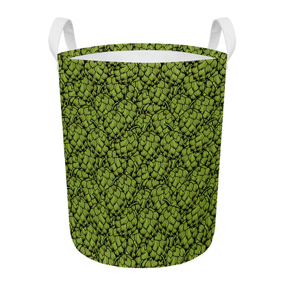 Green Hop Cone Pattern Print Round Laundry Basket