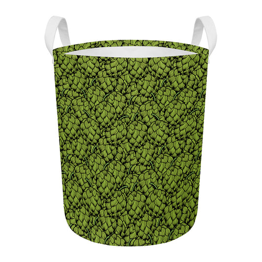Green Hop Cone Pattern Print Round Laundry Basket