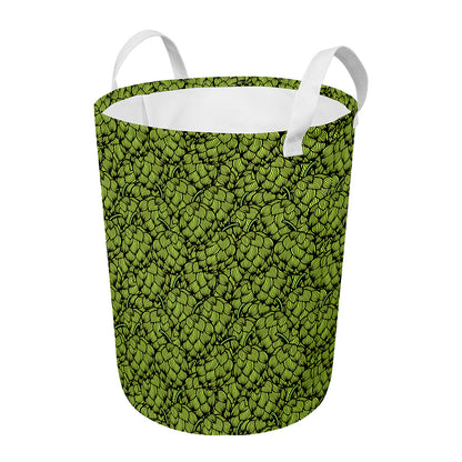 Green Hop Cone Pattern Print Round Laundry Basket