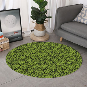 Green Hop Cone Pattern Print Round Rug