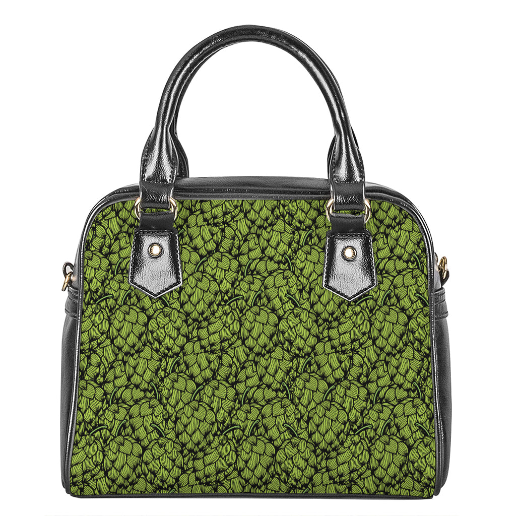 Green Hop Cone Pattern Print Shoulder Handbag