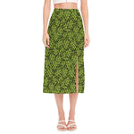 Green Hop Cone Pattern Print Side Slit Midi Skirt