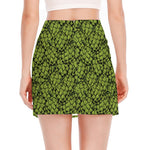 Green Hop Cone Pattern Print Side Slit Mini Skirt