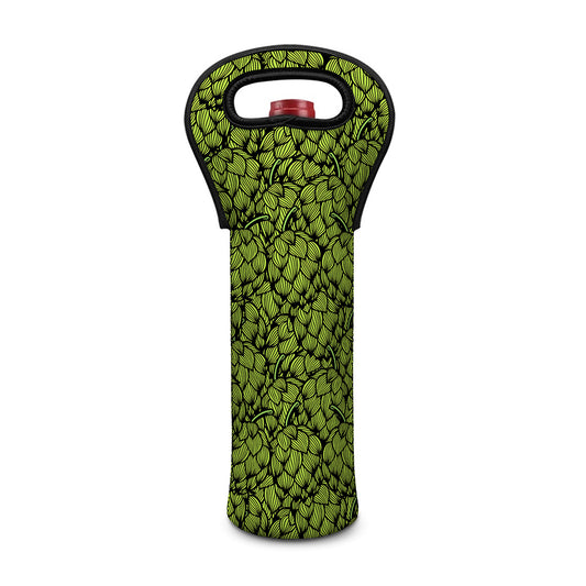 Green Hop Cone Pattern Print Single Neoprene Wine Tote