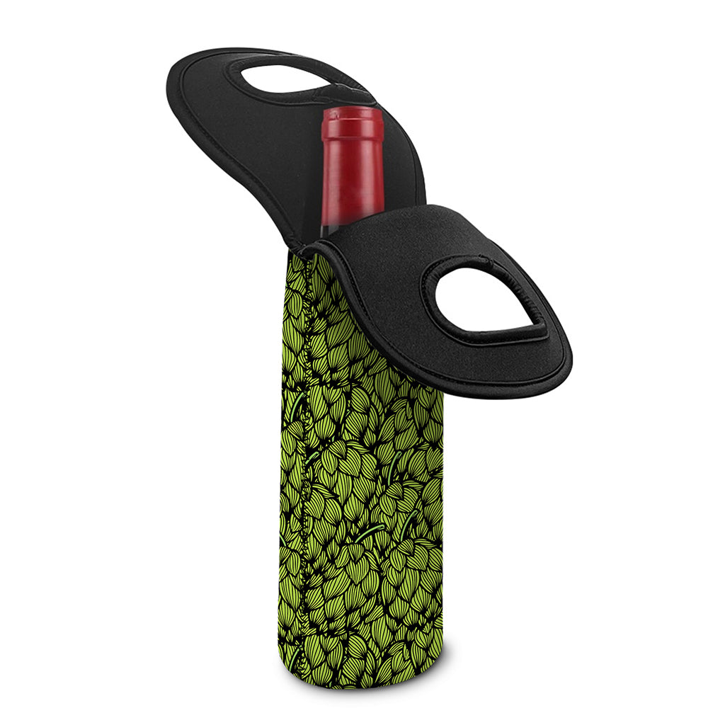 Green Hop Cone Pattern Print Single Neoprene Wine Tote