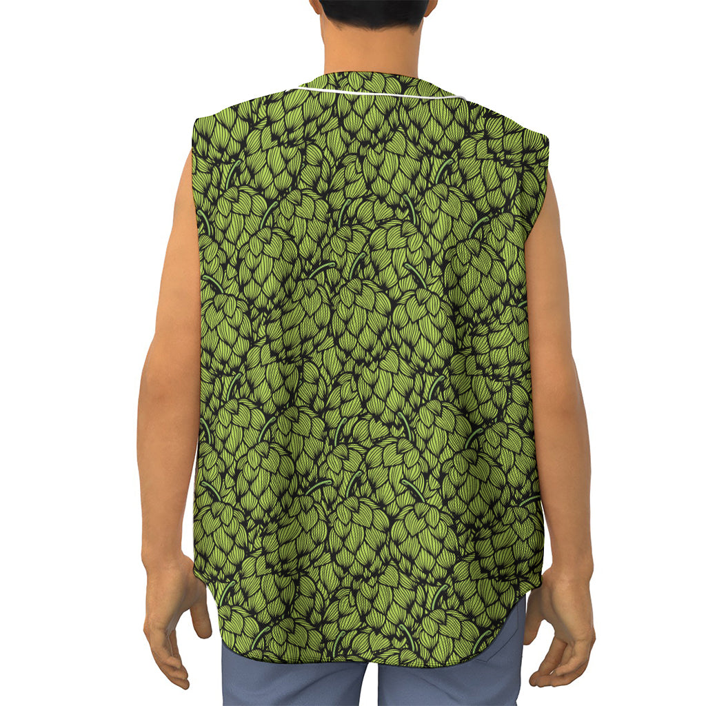 Green Hop Cone Pattern Print Sleeveless Baseball Jersey