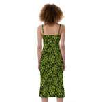 Green Hop Cone Pattern Print Slim Fit Midi Cami Dress