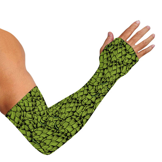 Green Hop Cone Pattern Print Sun Protection Arm Sleeves