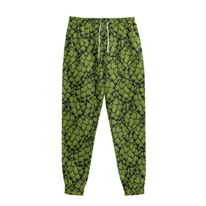 Green Hop Cone Pattern Print Sweatpants