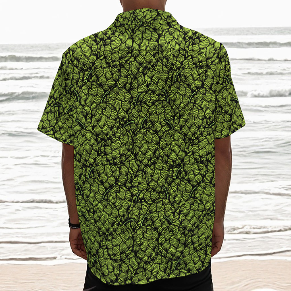 Green Hop Cone Pattern Print Textured Short Sleeve Shirt