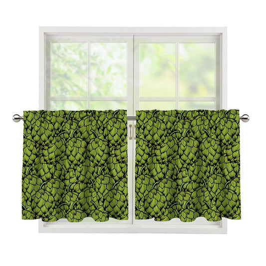 Green Hop Cone Pattern Print Tier Curtains