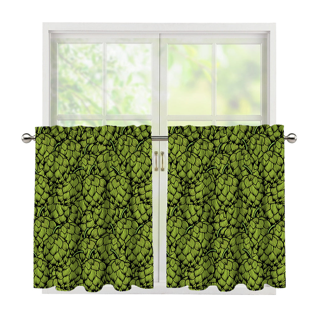 Green Hop Cone Pattern Print Tier Curtains